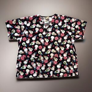*FLAW* Tafford Scrub Top Womens Plus Size 2XL XXL Short Sleeve Snowman Winter
